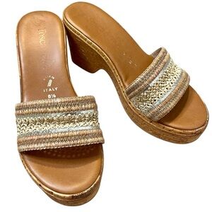 Made in Italy Toscanella Woven Metallic Wedge Slip-On Sandals. Size 8.5.